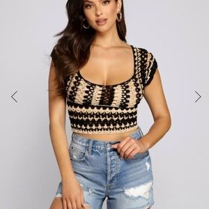 Crochet Open Back Tie Top NWT